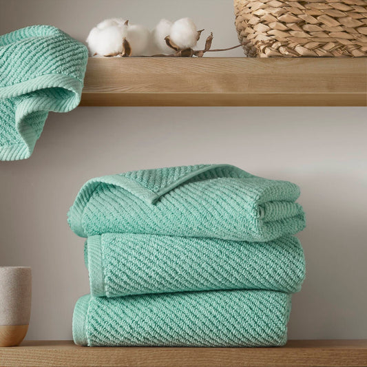 6pcs 100% Cotton Quick-Dry Ribbed Towel Set, Turquoise