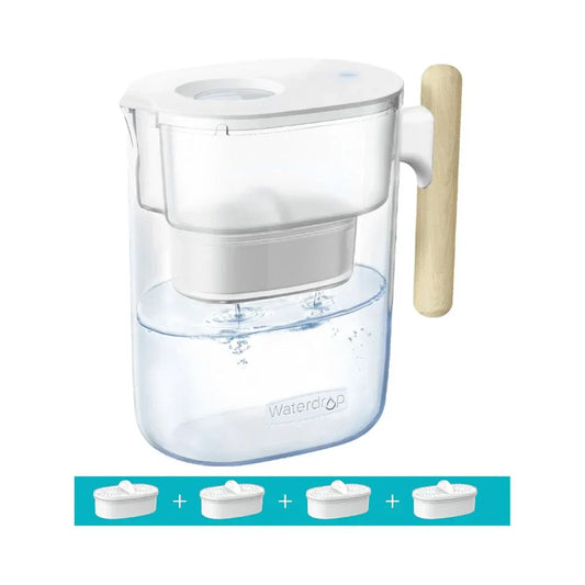 Waterdrop Chubby 10-Cup Water Filter Pitcher with 4 Filter, NSF Certified,200 Gal, Reduces PFAS, PFOA/PFOS, Chlorine, BPA Free, 5X Times Lifetime