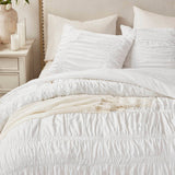 Ruched Design Delicate Bow Ties Comforter Set, White