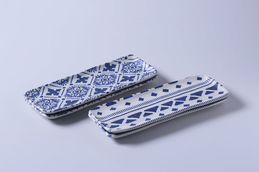 RECTANGULAR PLATTER MEDIUM ORGANIC STONEWARE Ø 12.99x5.12" SET OF 2 DESIGNS MAYA