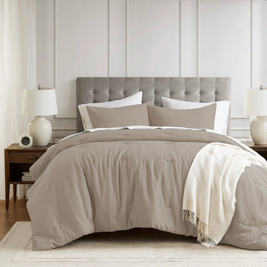 Waffle Weave Textured All Season Comforter Set, Neutral
