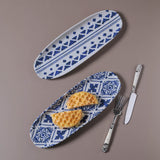 SHALLOW OVAL PLATTER LARGE ORGANIC STONEWARE Ø 14.17x5.12" SET OF 2 DESIGNS MAYA