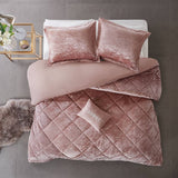 Crushed Velvet 4-Piece Comforter or Duvet Cover Set, Blush
