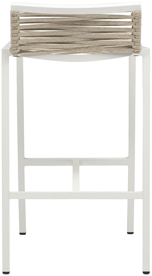 Maldives Outdoor Patio Barstool Set - Contemporary Beige Rope Fabric & White Aluminum Frame