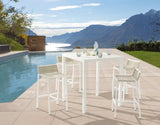 Maldives Outdoor Patio Barstool Set - Contemporary Beige Rope Fabric & White Aluminum Frame