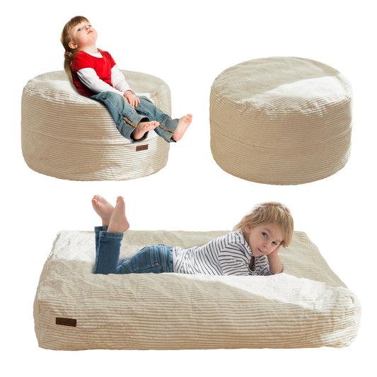 MAXYOYO Corduroy Bean Bag Chair Bed for Kids, Convertible Bean Bag Folds from Chair to Floor Mattress, Beige