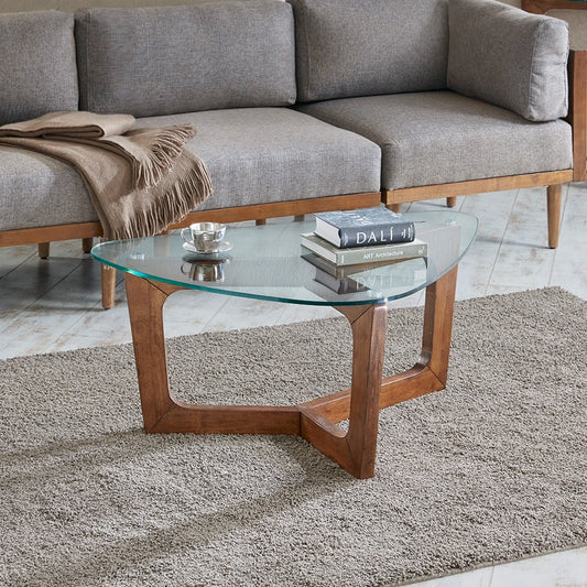 Triangle Glass Mid-Century Coffee Table, Brown