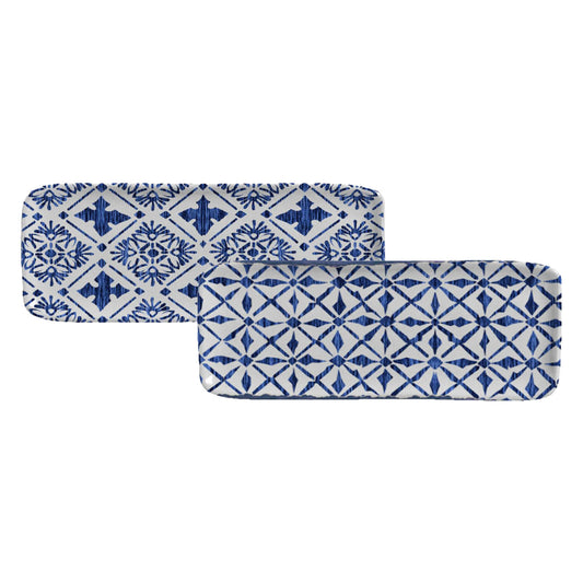 RECTANGULAR PLATTER ORGANIC STONEWARE Ø 8.66x3.74" SET OF 2 DESIGNS MAYA