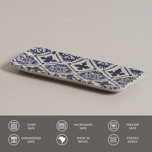 RECTANGULAR PLATTER ORGANIC STONEWARE Ø 8.66x3.74" SET OF 2 DESIGNS MAYA