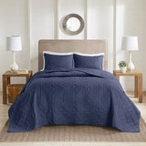 3 Piece Quilted Medallion Reversible Bedspread Set, Nav