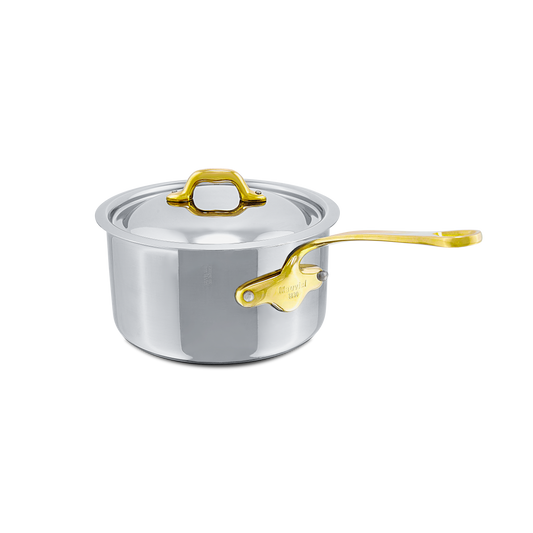 Mauviel M'COOK B 5-Ply Sauce Pan With Lid, Brass Handles