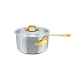 Mauviel M'COOK B 5-Ply Sauce Pan With Lid, Brass Handles
