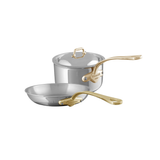 Mauviel M'COOK B Sauce Pan With Lid 2.6-Qt and Frying Pan 10.2-In, Brass Handles