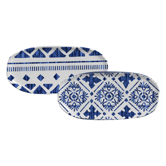 SHALLOW OVAL PLATTER ORGANIC STONEWARE Ø 9.06x4.33" SET OF 2 DESIGNS MAYA