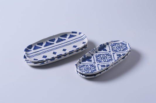 SHALLOW OVAL PLATTER ORGANIC STONEWARE Ø 9.06x4.33" SET OF 2 DESIGNS MAYA