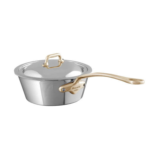 Mauviel M'COOK B 5-Ply Splayed Saute Pan With Lid, Brass Handle, 2-Qt