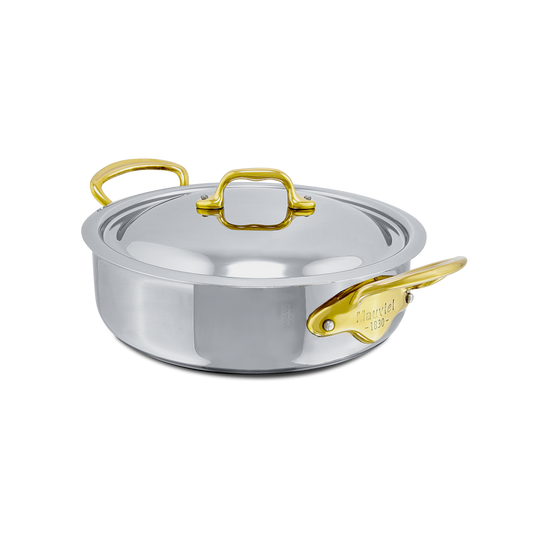 Mauviel M'COOK B 5-Ply Rondeau With Curved Lid, Brass Handles