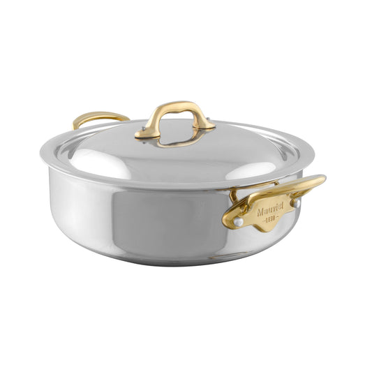Mauviel M'COOK B 5-Ply Rondeau With Curved Lid, Brass Handles