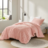 300GSM Fluffy Ribbed Plush Comforter Set,Pink