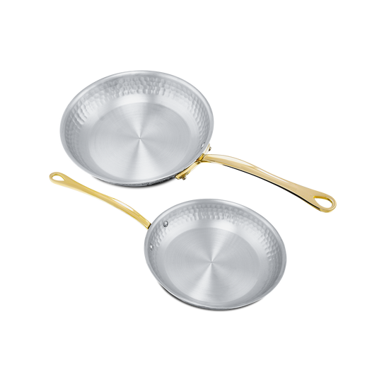Mauviel M'ELITE B Hammered 5-Ply 2-Piece Frying Pan Set With Brass Handles