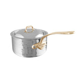 Mauviel M'ELITE B Hammered 5-Ply Sauce Pan With Curved Lid, Brass Handle