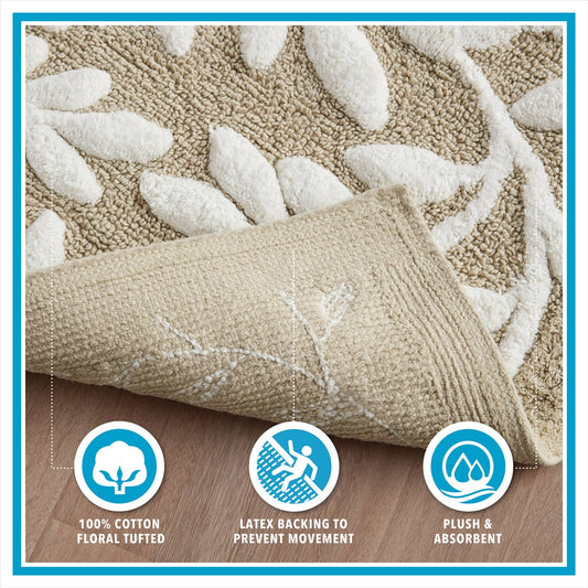 Dimensional Leaf Cotton Tufted Anti-Skid Bath Rug, Taupe