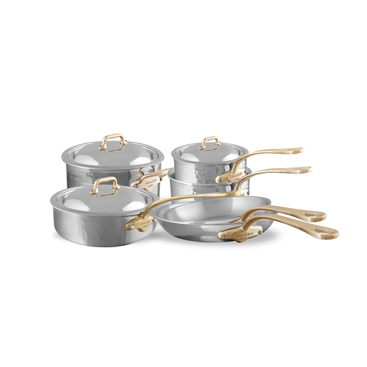 Mauviel M'ELITE B Hammered 10-Piece Cookware Set With Brass Handles
