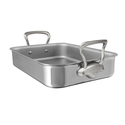 Mauviel Stainless Steel Roasting Pan With Rack And Brushed Cast Stainless Steel Handles, 15.7 x 11.8-In