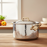 Mauviel M'ELITE B Hammered 5-Ply Stewpan With Lid, Brass Handles
