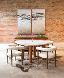 Barcelona 54" Round Dining Table with White Marble and Reclaimed Wood Legs