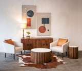 Palermo 35" Round Coffee Table with White Marble and Royal Brown Base