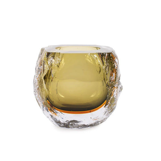 Dusty Olive Crystalized Glass Vase- Short