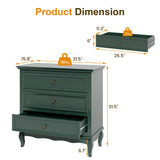 Green 3 Drawer Dresser For Bedroom, Wide Chest of Drawers