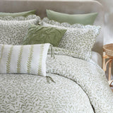 5 Piece Scalloped Edged Botanical Comforter Set, Sage Green
