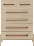 Kaya Contemporary Chest - Stylish Oak Veneer Design with Vegan Leather Handles and Solid Wood Legs