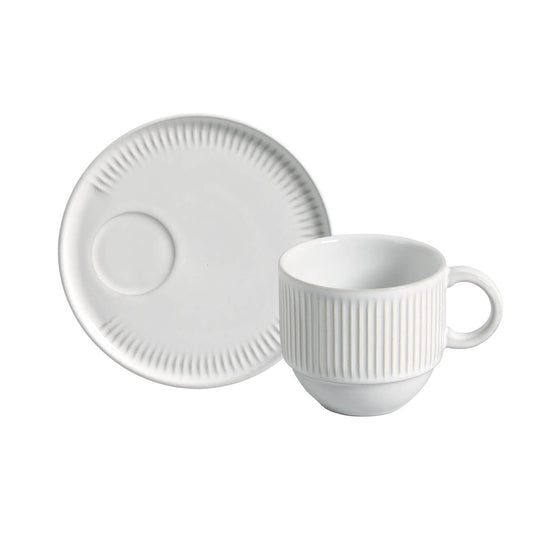 LINHAS STACKABLE Ø 7.78 oz. TEA CUP W/ SAUCER NEW WHITE