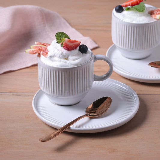 LINHAS STACKABLE Ø 7.78 oz. TEA CUP W/ SAUCER NEW WHITE