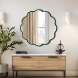 Kushi Round Scalloped Edge Mirror in Glossy Hunter Green