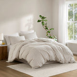 3 Piece Yarn-Dyed Stripes All-Seasons Duvet Set, Tan