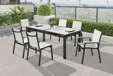 Nizuc Extendable Outdoor Patio Dining Table - Stylish Dark Grey Aluminum with White Wood Accents