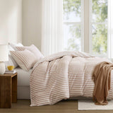 3 Piece Classic Stripe Down Pattern Duvet Set, Terracotta
