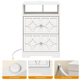 Large Nightstand with 2 Drawers, Side Table with Charging