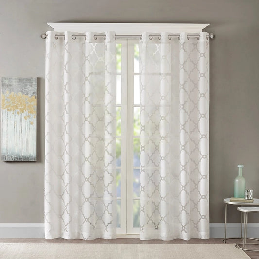 Devore Fretwork Sheer Window Panel, White