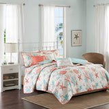 6 Piece Coastal Cotton Sateen Quilt Set, Coral