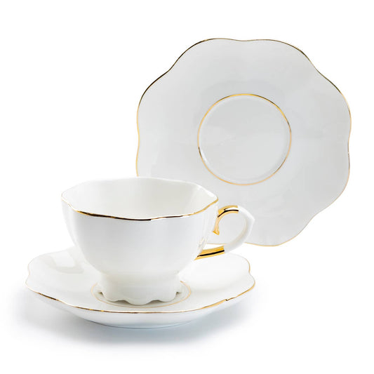 White Gold Scallop Porcelain Tea Cup & Saucer 7.5oz