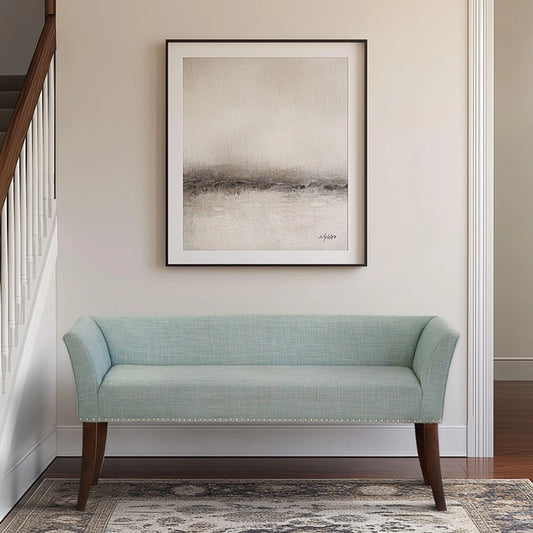49.5" Low Back Flared Arms Upholstered Bench, Light Blue