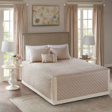 4 Piece Cotton Reversible Tailored Bedspread Set, Khaki