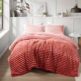 300GSM Fluffy Ribbed Plush Comforter Set,Blush Ombre