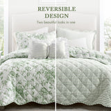 Vintage Inspired Floral Microfiber Quilt Set, Green
