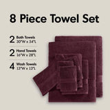 Antibacterial Spa-Like 8-Piece Bathroom Towel Set, Burgundy